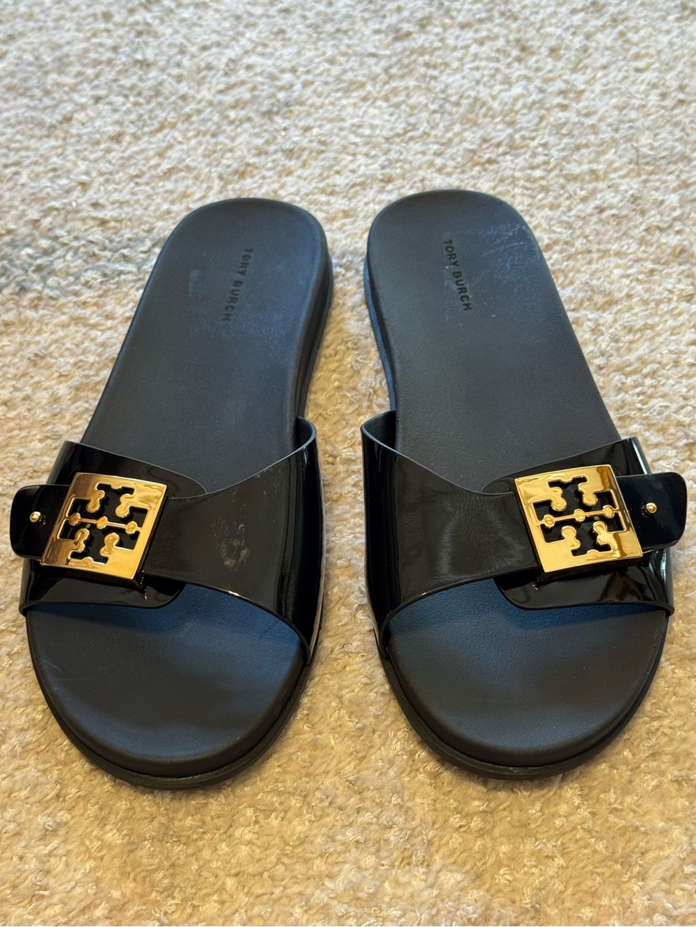 NEW Tory Burch Buckle Slide Sandal in Perfect Black Gold - Picture 7 of 11